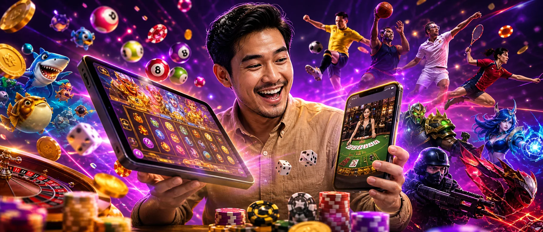 Your Match, Your Bet. Start Betting on Dior88 Today.. Football, basketball, tennis, badminton and esports m… – neon arcade purple illustration